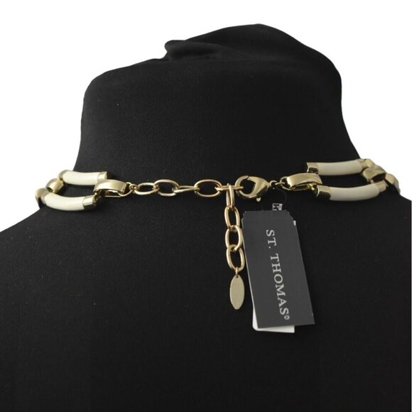 Vintage St Thomas Choker Necklace White Enamel Gold Tone New Old Stock - Picture 3 of 5